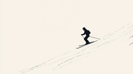 A skier gracefully descends a snowy slope against a pale backdrop on a clear winter day, showcasing skill and balance in nature