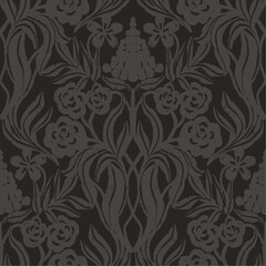 Dark damask floral seamless motif pattern