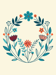 Colourful Vector Floral Wreath in Modern Minimalist Style