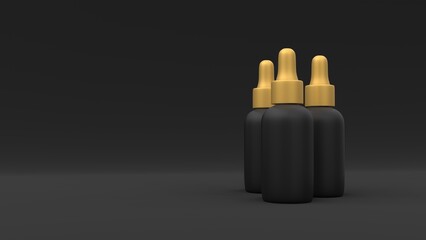 Vape liquid bottles on the pink background. Package design. 3d illustration.