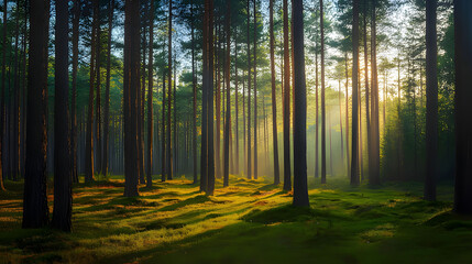 sunrise in the forest. Generative AI