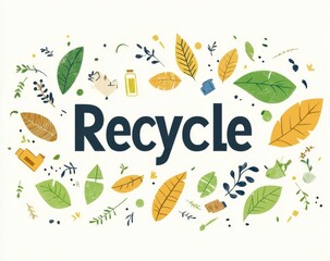 Recycle slogan with nature-inspired leaves and patterns promoting environmental conservation and sustainability