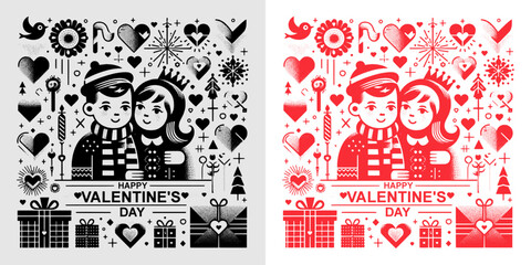 Obraz premium happy valentine's day couple illustration design