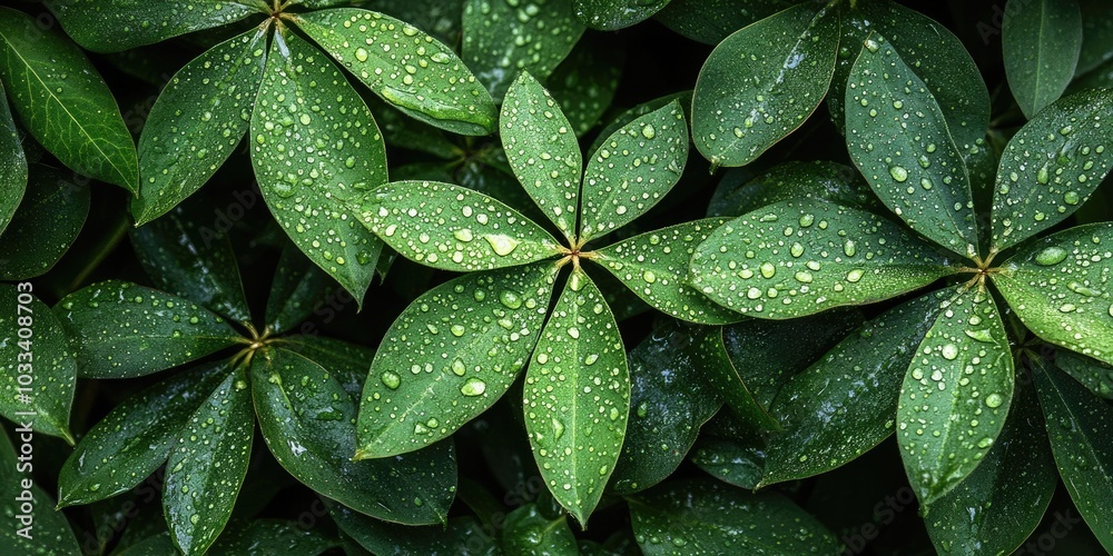 Aufkleber background of cassava leaves covered in dew drops.