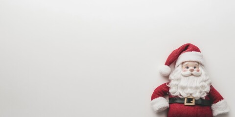 Obraz premium Santa Claus is positioned in the lower right corner of the white surface. Santa Claus doll against a white background.