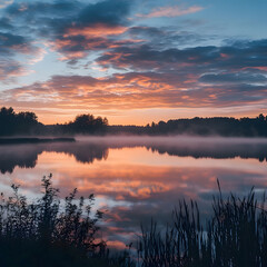 Obraz premium sunset over the lake. Generative AI