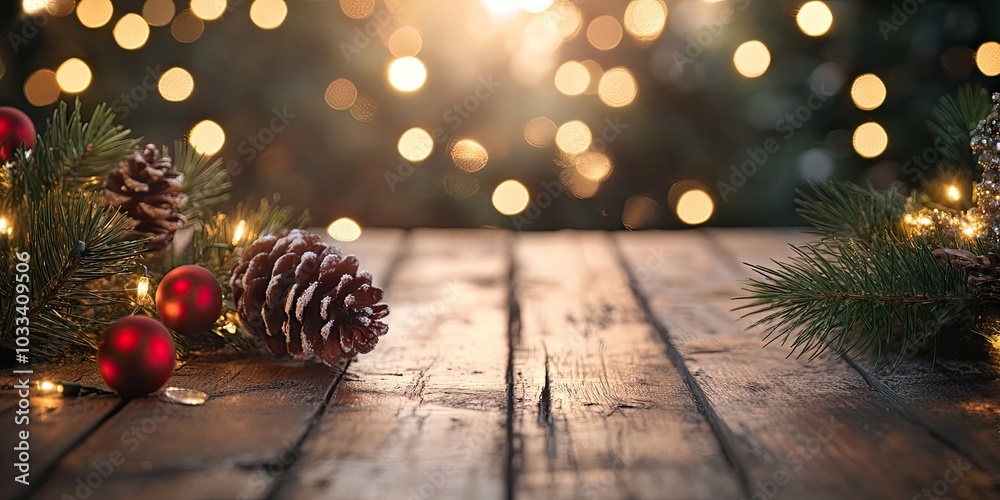 Aufkleber christmas backdrop on a wooden table with copy space.