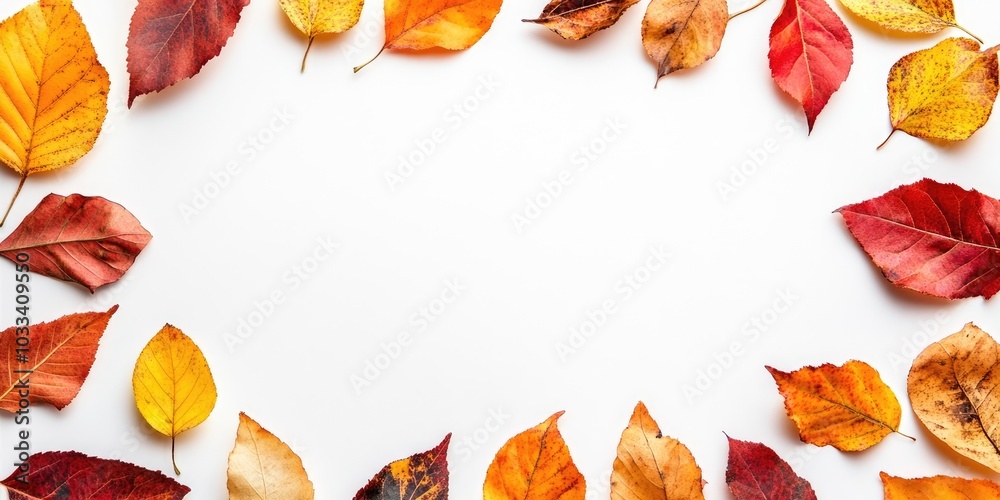Fototapete autumn theme. leaves set against a white background creating a frame. flat lay with copy space.