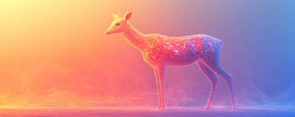 Fototapeta premium Polygonal Deer Stands on a Colorful Abstract Background