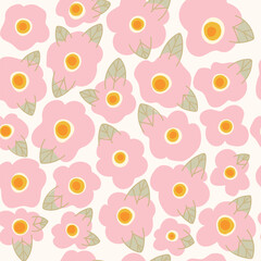 Big pink flowers and leaves , seamless pattern with pink daisy.