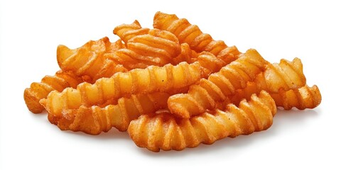 Crinkle fries set against a white background.