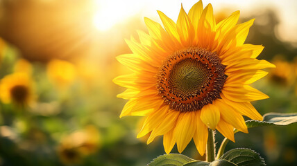 Fototapeta premium Close-up of a sunflower in a sunlit field