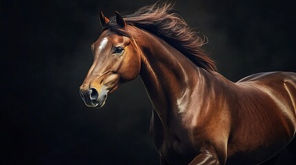 Fototapeta premium Powerful black horse racing with mane streaming in sunset wind