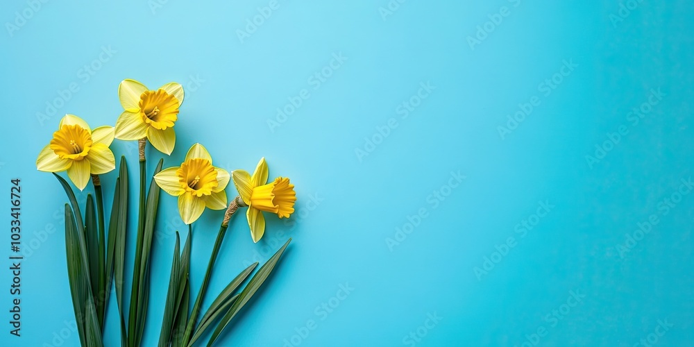 Poster daffodil flowers. spring theme with copyspace