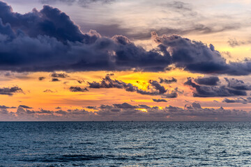 Beautiful orange and purple sunset by the sea, Phu Quoc island, Vietnam