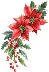 Christmas Poinsettia Flowers with Holly Berries