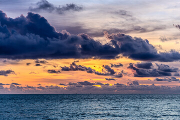 Beautiful orange and purple sunset by the sea, Phu Quoc island, Vietnam