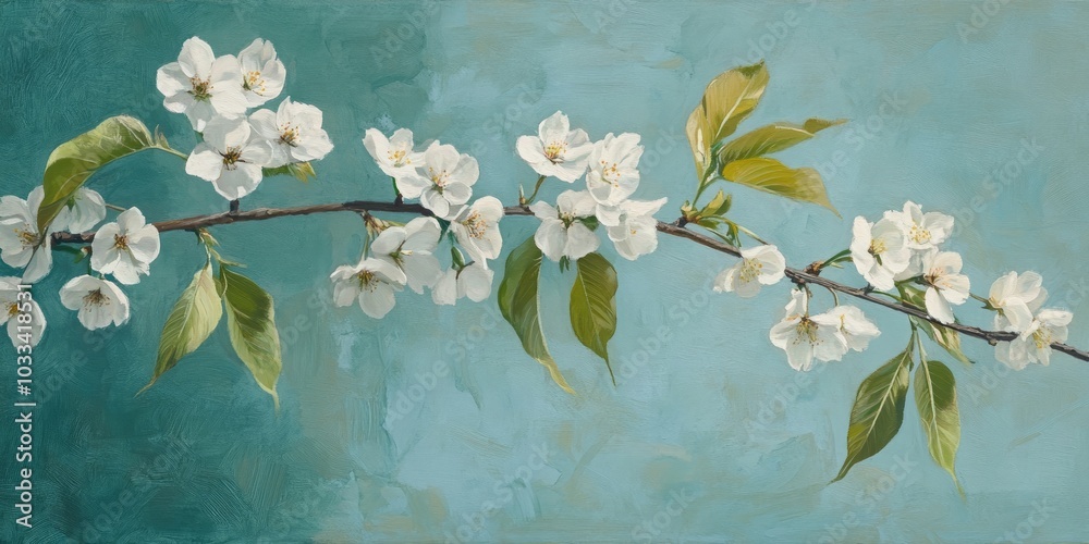 Poster spring branch of the blooming bird cherry tree