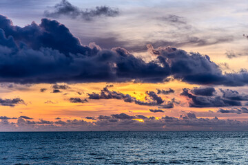 Beautiful orange and purple sunset by the sea, Phu Quoc island, Vietnam