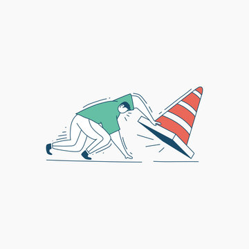 recommend clip art: A Man Struggling to Push a Traffic Cone