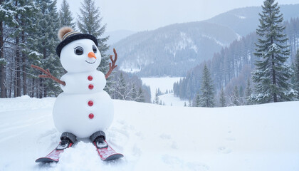 Obraz premium Snowman standing on skis