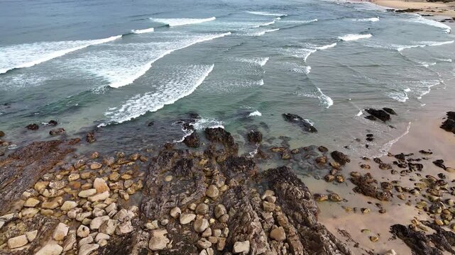 Portugal beach - an aerial shot of the sandy Matosinhos beach at the Atlantic Ocean.