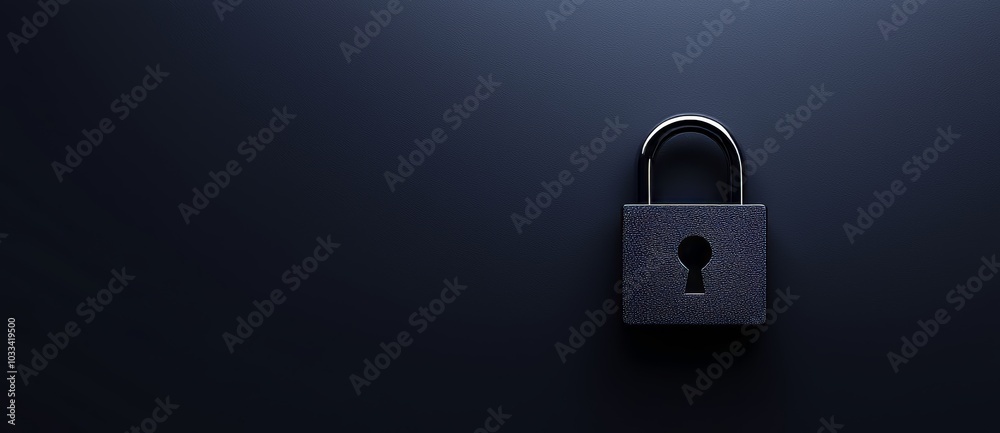 Poster Dark blue background with a small padlock with binary polygon interconnections for cybersecurity and data protection