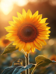 Naklejka premium Close-up of a sunflower glowing in the sunlight.