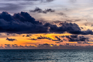 Beautiful orange and purple sunset by the sea, Phu Quoc island, Vietnam