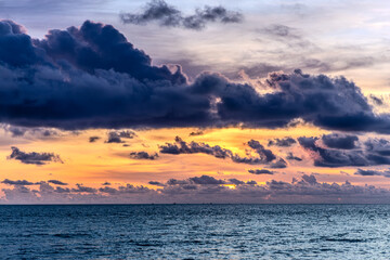 Beautiful orange and purple sunset by the sea, Phu Quoc island, Vietnam