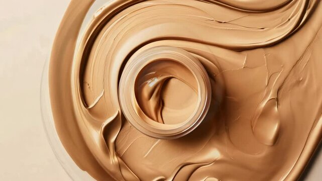Exploring the art of makeup with a creamy foundation displayed on a smooth surface in a bright, natural light setting