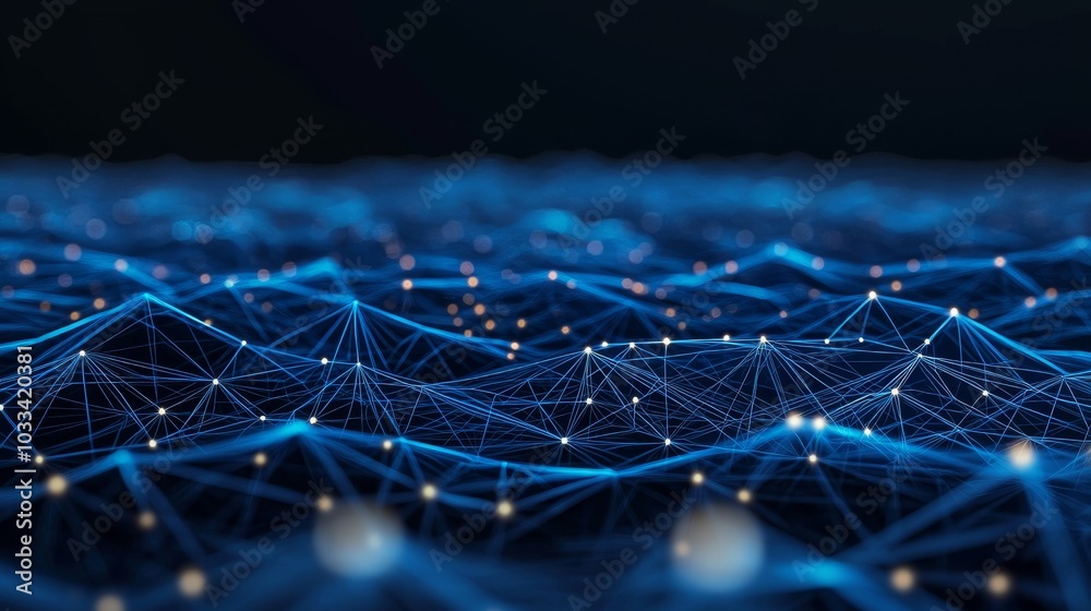 Poster The design concept for digital technology is futuristic - abstract with polygonal shapes on a dark blue background.