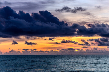 Beautiful orange and purple sunset by the sea, Phu Quoc island, Vietnam
