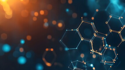 Abstract Hexagon Network with Glowing Orange and Blue Lines