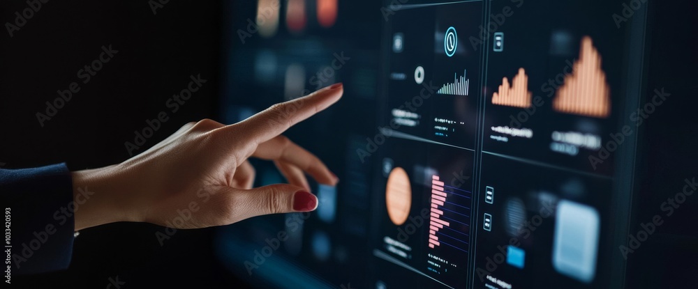 Aufkleber Virtual marketing on the Internet with hand holding structure networking. Investment data graph on the dark background with 3D illustrations.