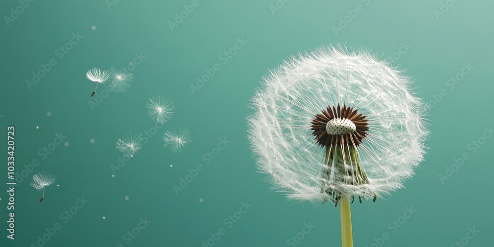 Poster dandelion with seeds set against a green background