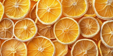 Obraz premium Dried orange crispy fruit slices background for decorative food diet.