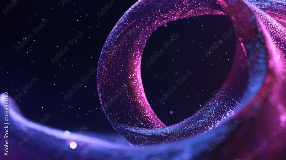 Poster The motion of dots along a wave of digital data. Music streaming through the waves. Three dimensional rendering.