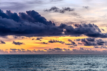 Beautiful orange and purple sunset by the sea, Phu Quoc island, Vietnam