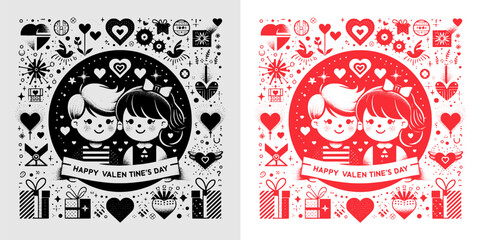 happy valentine's day couple and red heart