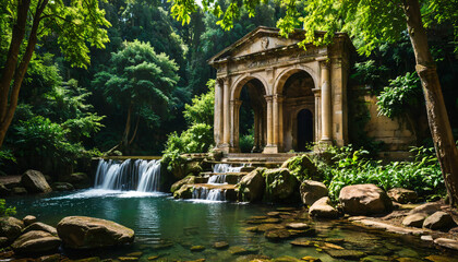 "Temple antique au cœur de la nature"