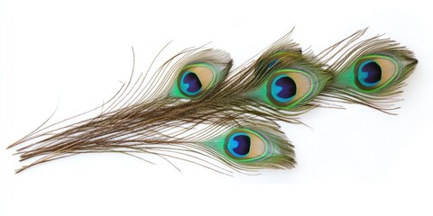 Obraz premium Peacock feathers on a white backdrop