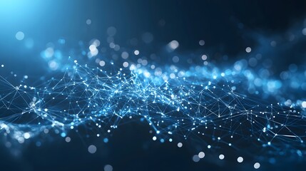 Abstract Blue Network with Glowing Points and Blurred Lights