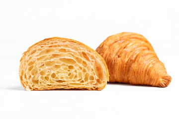 Cut in Half Croissant with Inside Texture and Thin Crisp Layers. Delicious French Pastry. Light...
