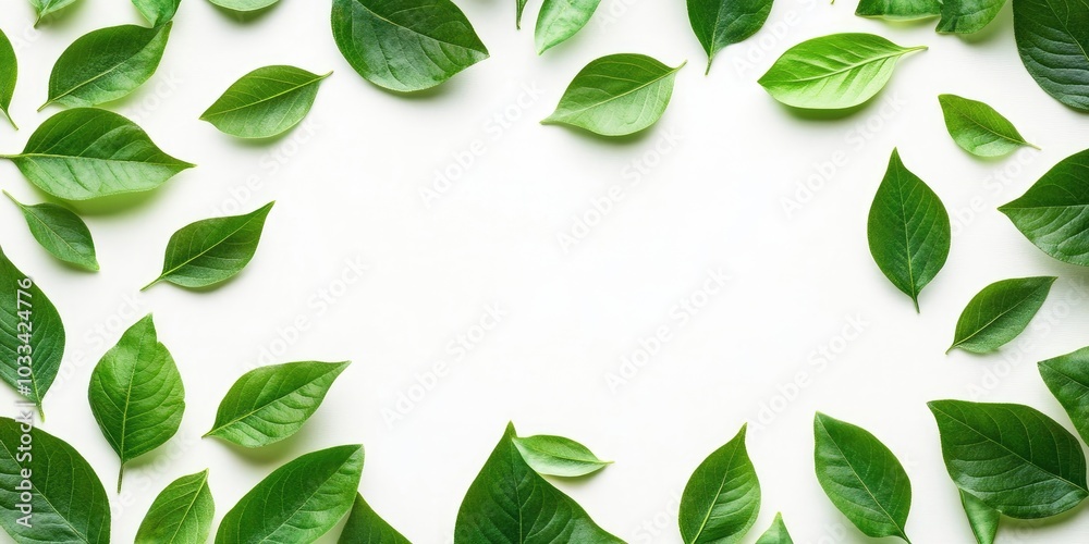 Aufkleber green leaves pattern on a white background with copyspace.