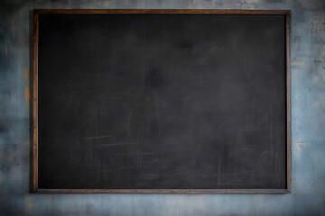 Blank front Real black chalkboard background texture in college concept for back to school kid wallpaper for create white chalk text draw graphic. Empty old back wall education blackboard.