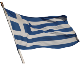 Greek flag waving in the wind on transparent background