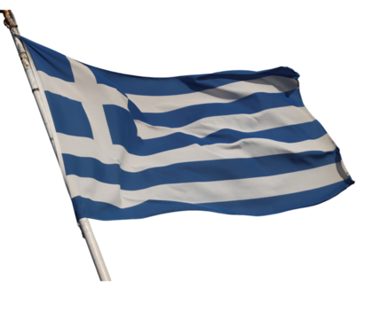 Greek flag waving in the wind on transparent background