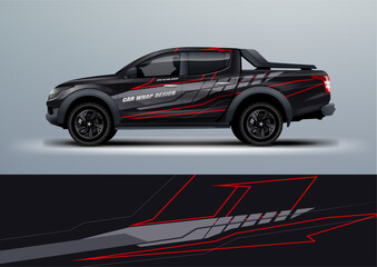 Fototapeta premium car truck double cabin branding sport rally dakar touch of black, mockup with racing wrap decal or livery design.