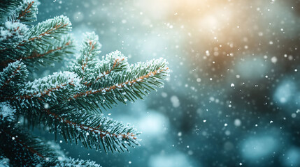 Spruce paws in frost close-up